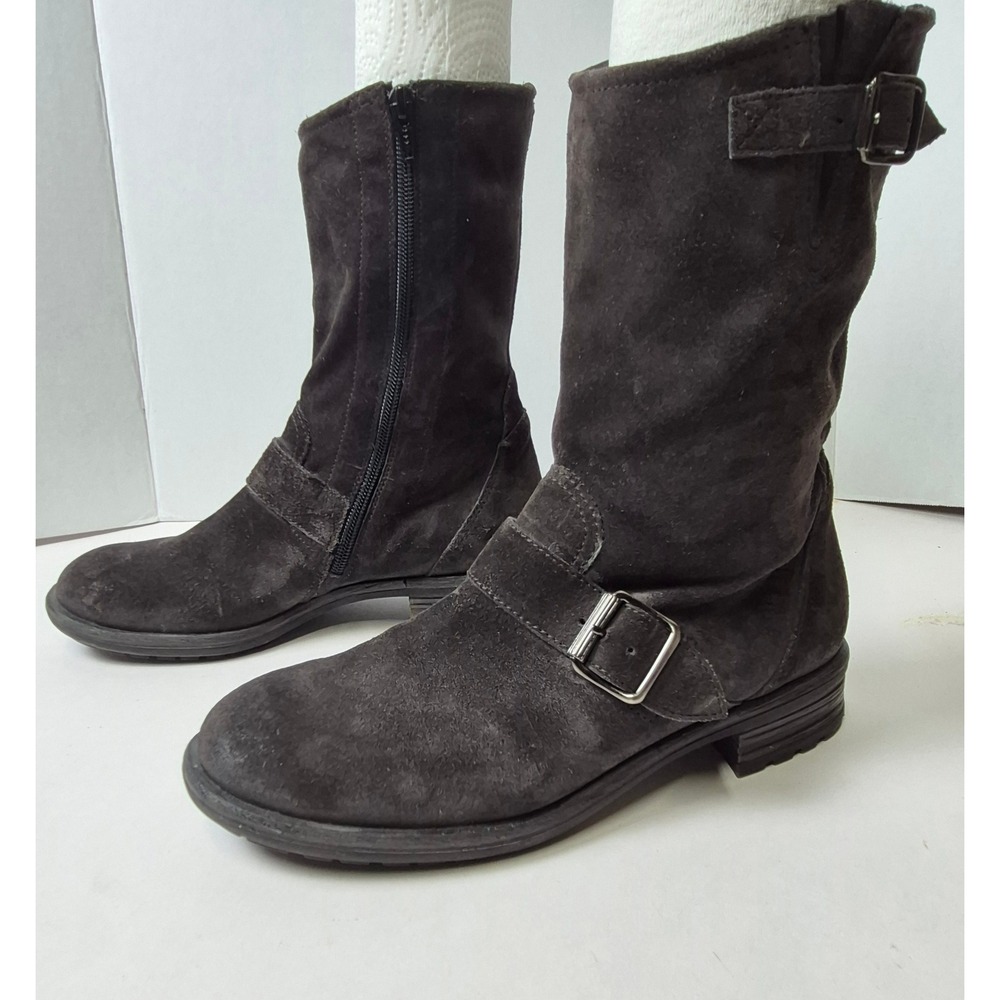 Paul Green Munchen Suede Moto Boots Brown Leather Mid Calf‎ Buckle 16151 B 05 4